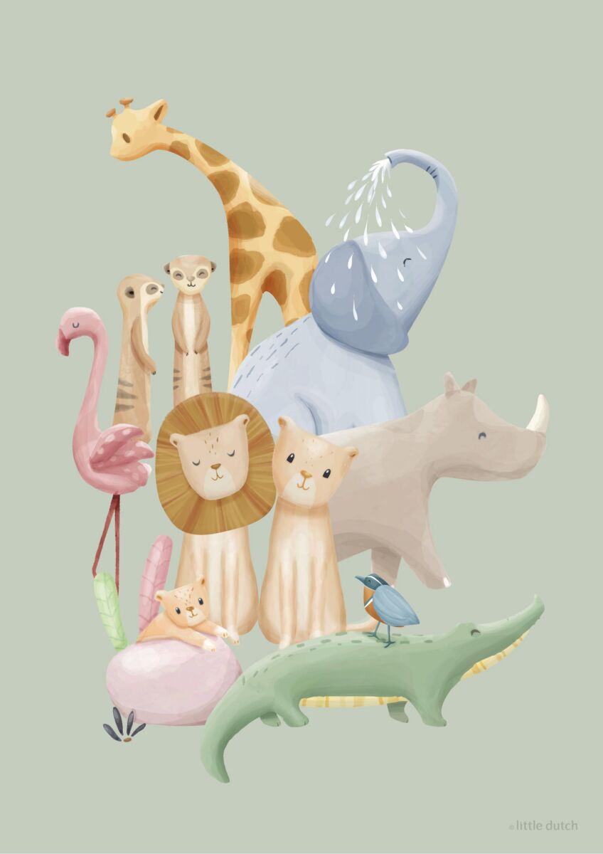 Little Dutch Poster ´Safari Friends` A3 kahepoolne
